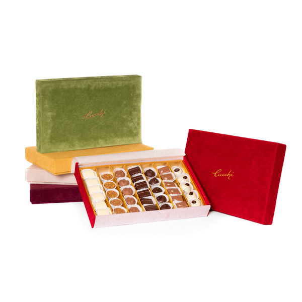 Praline con scatola in alcantara